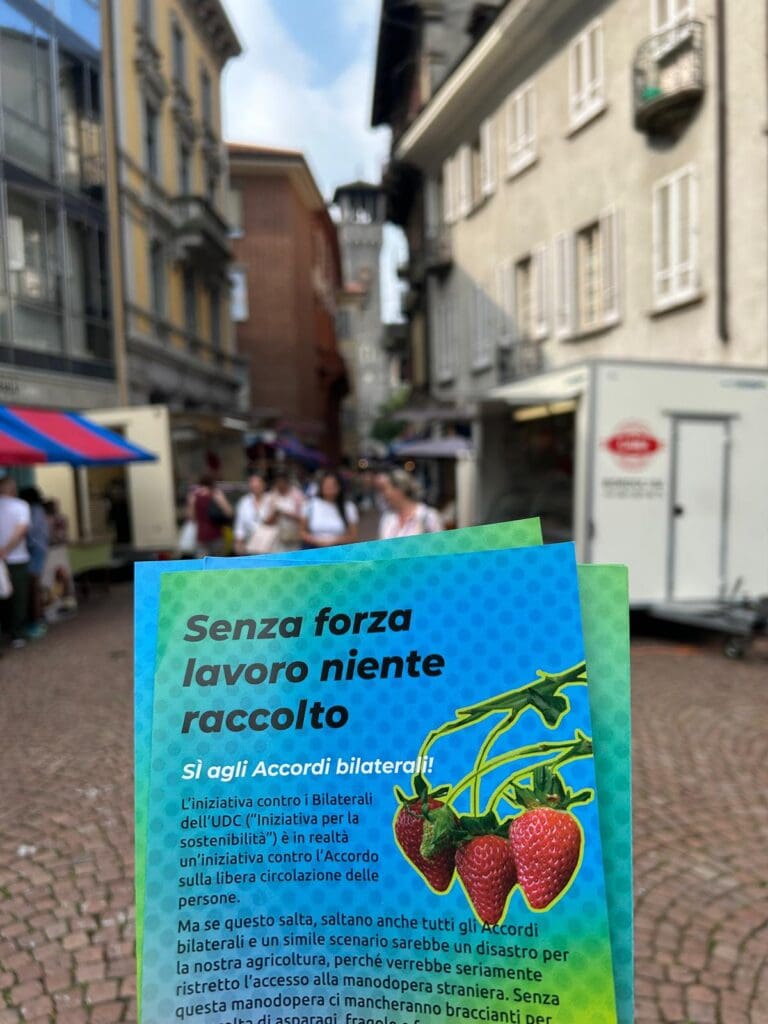 Volantino al mercato di Bellinzona